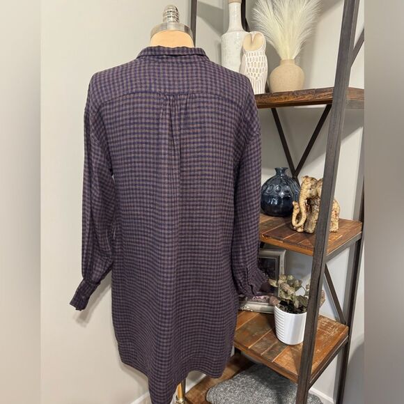 Ann Mashburn Anaya Popover Dress in Brown Navy Gingham Linen Size MED - Picture 6 of 15